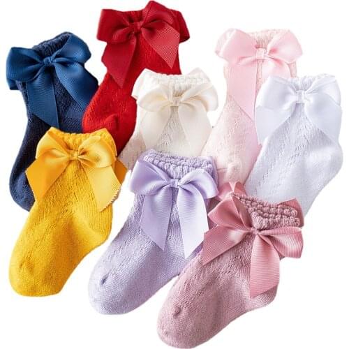 Spring Autumn Mesh Newborn Baby Girls Socks Fashion Bow Thin Summer Socks for Girls Infant Clothes Accessories White Red Color