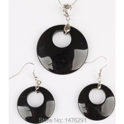 New Onyx Agates Donut Beads Pendant & Dangle Earrings Jewelry 1 Set