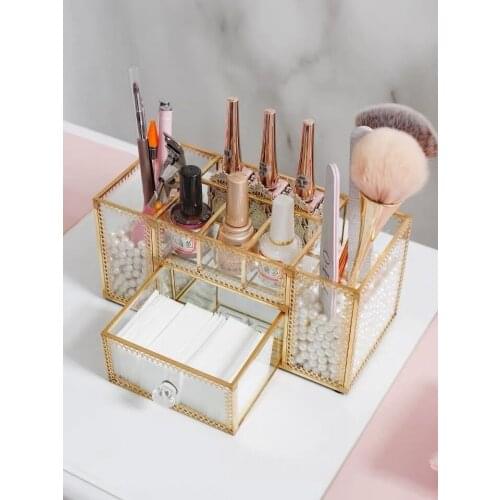 Organizer Storage-Box Brush-Tool Cosmetics-Holder Decorative Nail-Skin-Care Glass Desktop