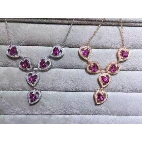 Natural pink topaz Necklace natural gemstone Pendant Necklace S925 silver trendy Luxury Romantic heart women wedding Jewelry