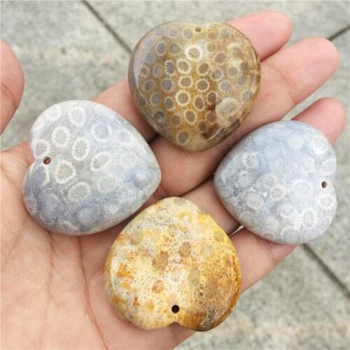 Beautiful Natural Coral Fossil Chrysanthemum Stone heart Lucky Amulet Pendant Necklace For Women Men pendants 1pcs