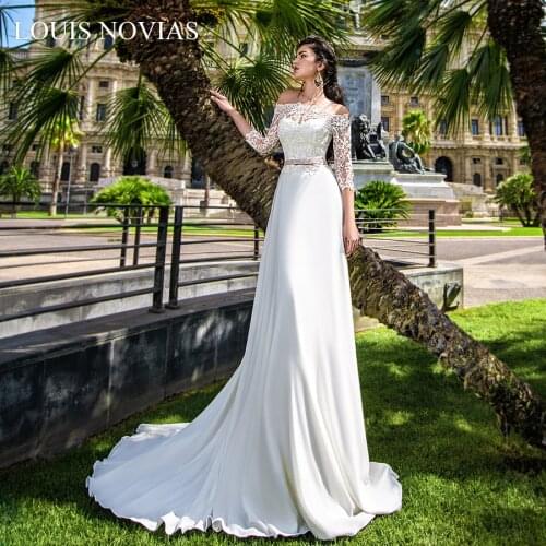 Louis Novias Dress For Wedding Party Palace Dream Romantic Wedding Frocks White Lvory Exquisite Embroidery Sheath Lace Up