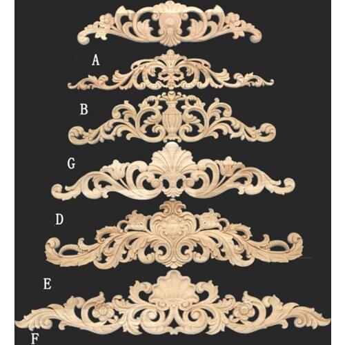 Solid Wood Decal Rectangular Carved Natural Wood Decal Furniture Solid Wood Patch Unpainted Wood Line Decal Retro Home adornment