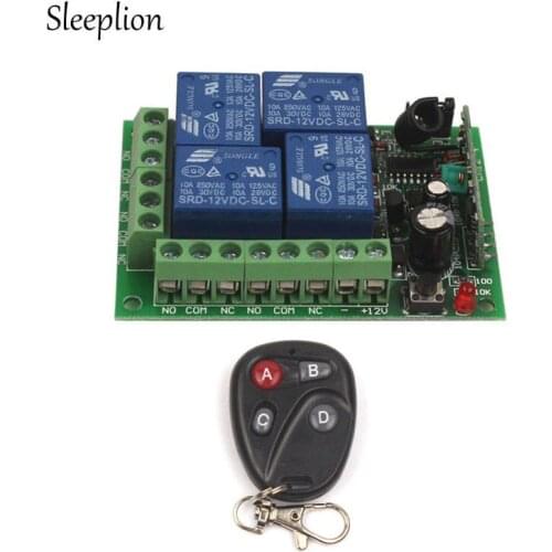 Sleeplion RF Relay 12V 4-CH 433MHZ 315MHz Wireless Remote Control Switch Receiver Board + Remote Transmitter