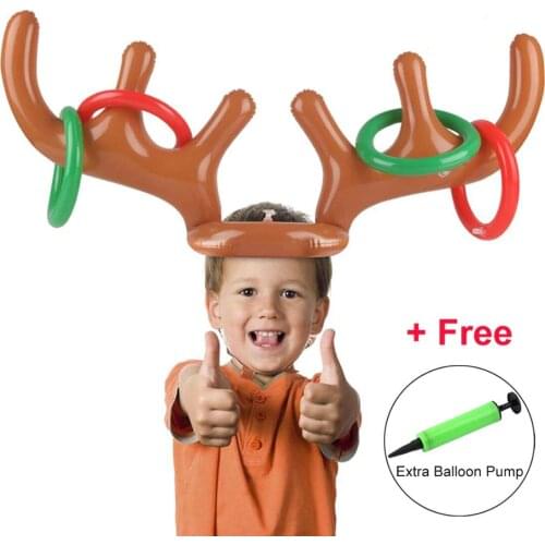 Rooxin Party Toss Game Inflatable Reindeer Antler Hat with Rings Throwing Circle Toys Fun Santa Game Xmas Christmas Home Deco