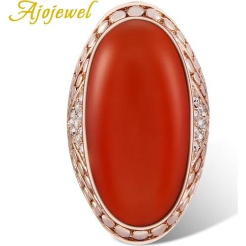 Ajojewel Brand Luxury Fashion Orange Opal Big Single Stone Men Ring With CZ (Size 8,9,10,11,12)