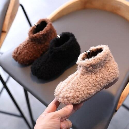 Kids Snow Boots for Girls Toddlers Little Medium Big Children Winter Cotton Boots Warm Fluffy Fur Flock Fabric with Hairy Ball
