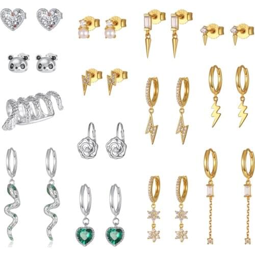 RORU Earrings for Women Real 925 Sterling Silver Stud Earrings High Quality Gold Plated Fine Korean Jewelry Aretes De Mujer Set