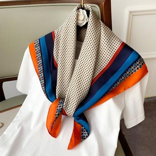 Square Silk Satin Hair Scarf For Women Small Shawl Fashion Print Kerchief Neck Scarves Female 70*70cm Headband Scarfs For Ladies