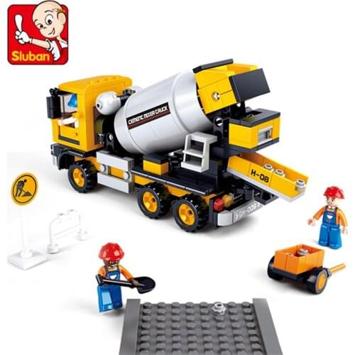 296PCS SLuban Building Blocks 0550 Engineering Cement Mixer Truck Assembly Model Boy Assembling Toy Gift
