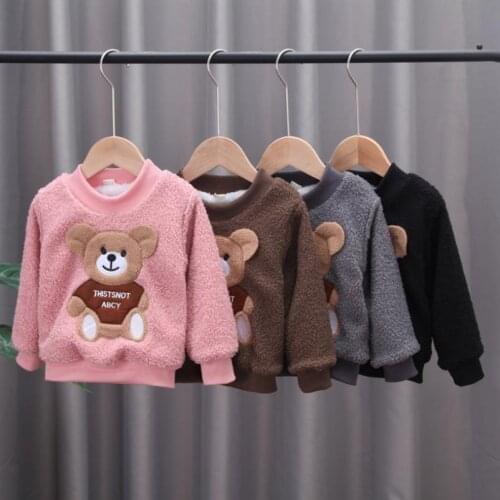 New Kids Autumn winterSweater Cartoon BearToddler Baby Boys Girls Plush keep warm Tops Childrens Long Sleeve O-neck Hoodies