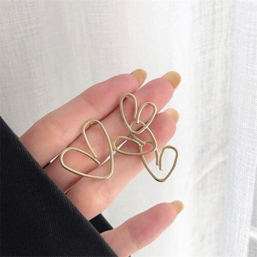 XIALUOKE S925 Needle Fashion Retro Metal Line Irregular Peach Heart Stud Earrings For Women New Punk Jewelry Accessories ER887