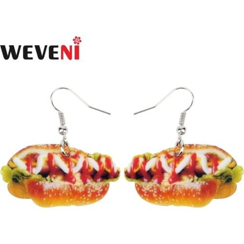 WEVENI Acrylic Delicious Hot Dog Earrings New Long Dangle Drop Fashion Food Jewelry For Women Girl Brincos Female Gift Wholesale