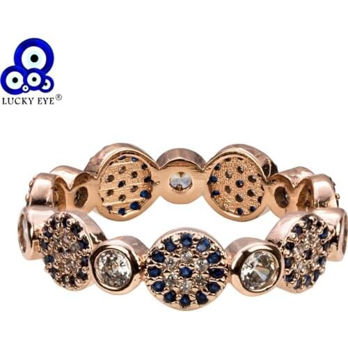 Lucky Eye Copper Evil Eye Rings Round Micro Pave Cubic Zircon Ring For Women Girl Party Jewelry Dainty Ring EY5368