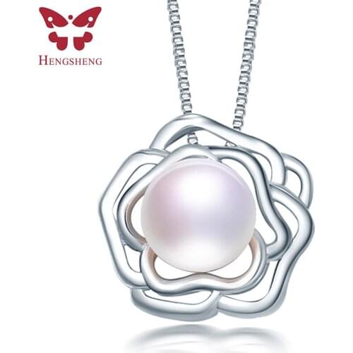HENGSHENG Female Fashion Jewelry Freshwater Pearl Pendant Necklace 925 Sterling Silver Flower Pendant Gift For Elegant Women