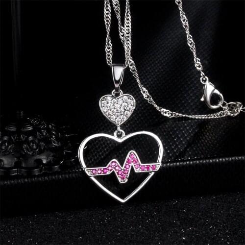Women Necklace Sweetheart Double Heart Pendant Ecg Zircon Heart Necklace Engaged Party Jewelry Gift for Girlfriend