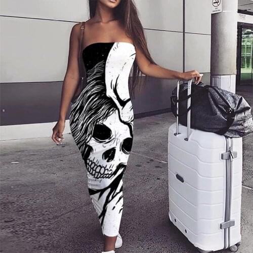 KYKU Skull Dress Women Skeleton sleeveless Love Ladies Dresses Rock Sundress Womens Clothing Vintage Sleeveless Tunic Wrap Femme