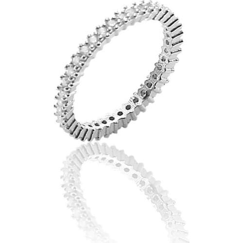 Women Silver Color Single Row Zircon Cz Tamtur Silver Ring SGTL8766