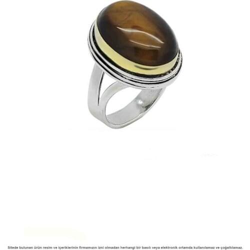 Silver Tiger Eye Stone Women Ring
