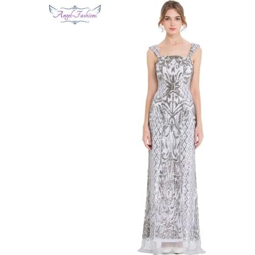 Angel-fashions Womens Art Deco Chic Evening Dresses Sequin Party Gown 424
