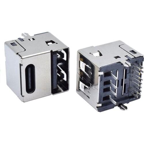 14pin type-c and USB2.0 female socket upright 180 degree vertical jack pd fast charge 2 in 1 connector for Car charger interface