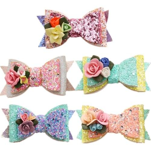 20 pcs/lot , Double layered Sequin Glitter Bow Hair Clips , Kids Girls Hair Accessories, Holiday Party Gift