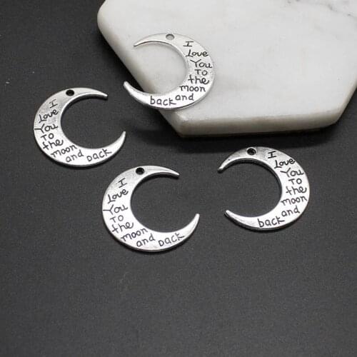 5PCS Charm Tibetan Silver Letter Moon Pendant DIY Handmade Jewelry Material