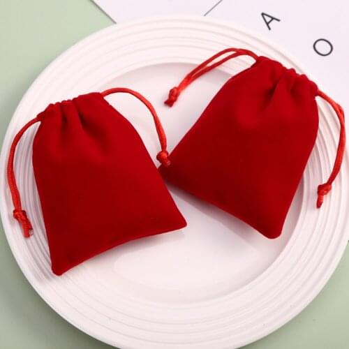 50Pcs/Lot Red Velvet Drawstring Jewelry Bag Eyelashes Hair Makeup Custom Wedding Favor Gift Custom LOGO Packaging Pouches