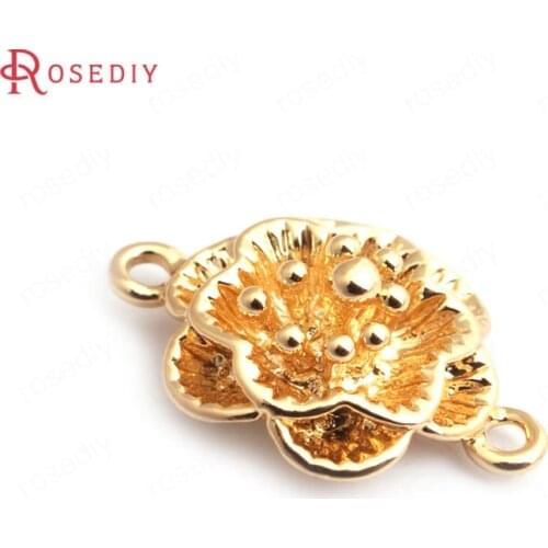 6PCS 20x13MM 24K Champagne Gold Color Plated Brass 2 holes Flower Connect Charms High Quality Diy Jewelry Accessories