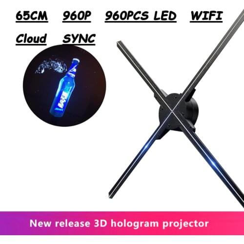 65CM 960Pcs Led Wifi 3D Hologram Projector Fan EU/US Plug Remote Advertising Display Player PC Control Holographic Imaging Lamp