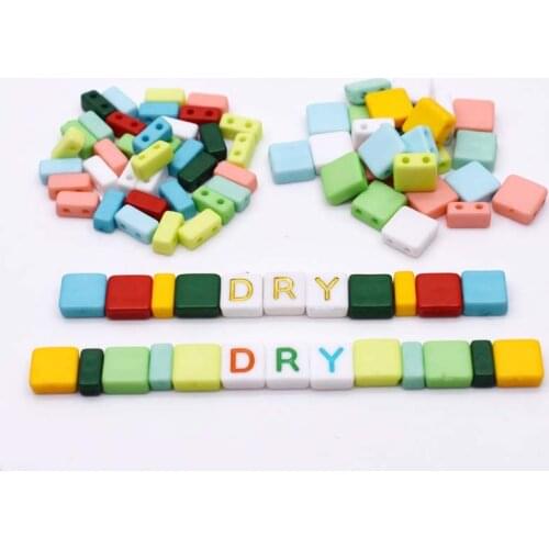 100PCS 9x8mm Double Hole Acrylic Letter Beads Square Loose Beads For Jewelry Making DIY Handmade Childrens Name Bracelet