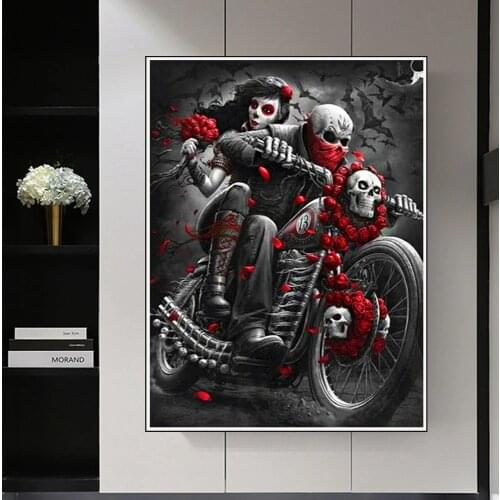 5D DIY Diamond Painting Motorcycle Skull Couple Full Drill Square/Round Cross Stitch Kit Rhinestone Mosaic Embroidery Home Decor