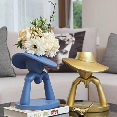 European Statue Vase Creative Resin Home Decor Character Sculpture Flower Pot Office Living Room Modern Flower Arrangement Vases