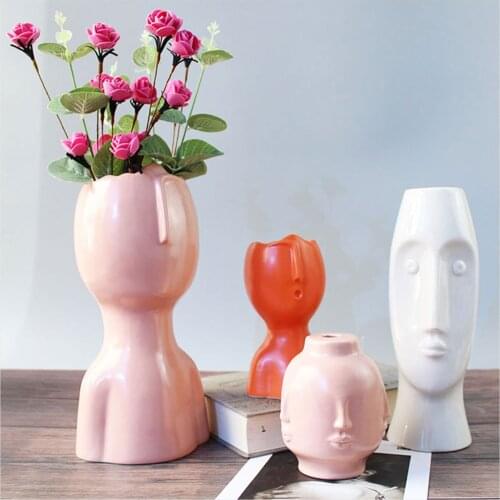 Ceramic Vase Solid Color Human Face Decorative Flowerpot Desktop Decor Artware for Sitting Room Office