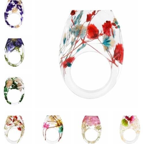 Lost Lady Fashion Transparent Chunky Epoxy Resin Rings Cute Multicolor Dried Flower Finger Rings for Women Party Jewelry Gifts