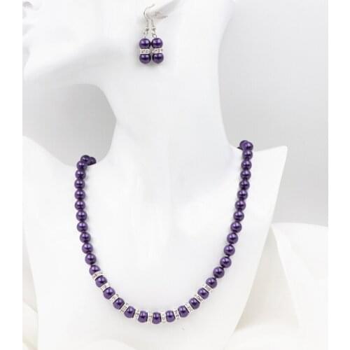 Charms Strand Necklace Chain Necklace Earring 8mm Simulated Pearl Rhinestone Glass Pearls Torques Dangle Jewelry Set 18inch A622