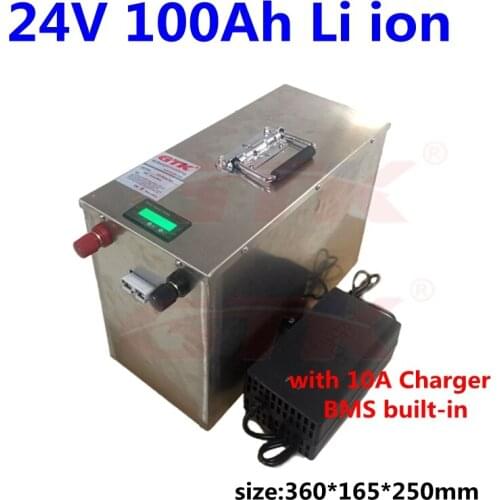 GTK LCD display lifepo4 24v 100ah lithium phosphate battery for golf cart/solar system/truck/sea scooter battery+10A charger