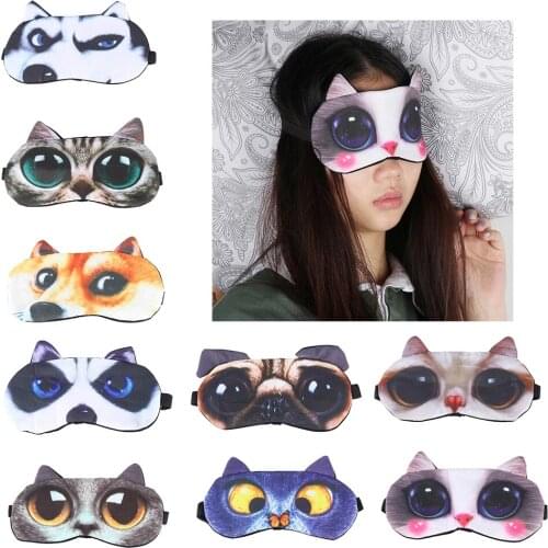 Cute Cat Dog Sleep Eye Mask & Blindfold with Elastic Strap Soft Eye Cover Eyeshade for Night Sleeping, Travel, Nap for Women Men