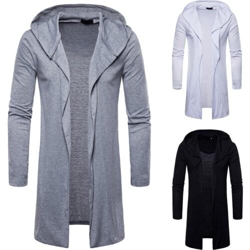 Fashion Mens Sweatshirt Hooded Solid Trench Coat Hoodies Cardigan Long Sleeve Blouse Hombre Sudaderas Con Capu Poleron Mujer