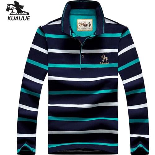 Polo shirt men Spring new quality mens cotton long sleeve stitching stripes embroidery lapel youth Business casual polo shirt851