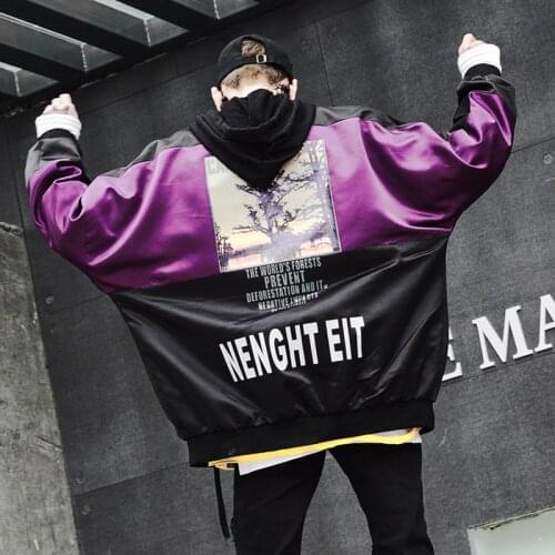 SEVEYFAN Mens Fashion Bomber Jackets Hip Hop Printed Baseball Coat Spring Autumn Oversize Loose Coat