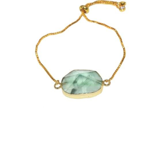2019 New Style Natural Green Fluorite irregular slice connector women bracelet face raw crystal quartz chain bracelet femme