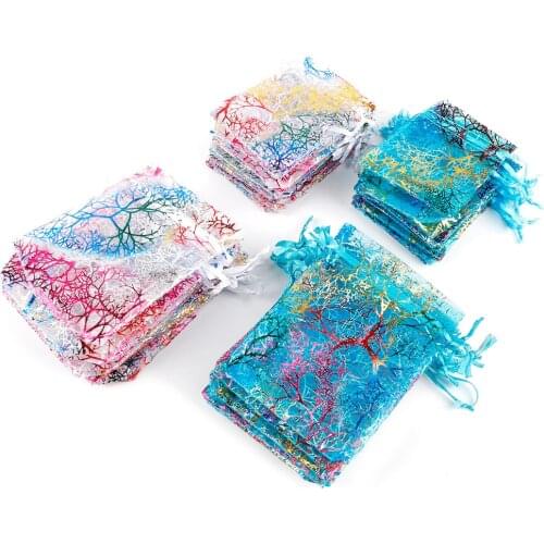 New Arrival 20Pcs White&Colorful Drawstring Organza Bags Jewelry Packaging Bags Wedding Gift Bags Jewelry Pouches