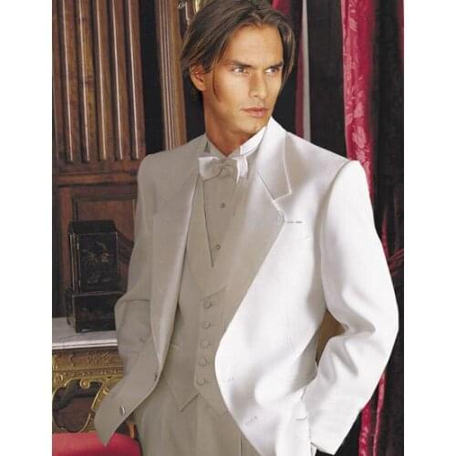 New Design White Shawl Lapel Groom Tuxedos Groomsmen Best Man Suit Men Wedding Suits Bridegroom Suit (Jacket+Pants+Vest+Tie
