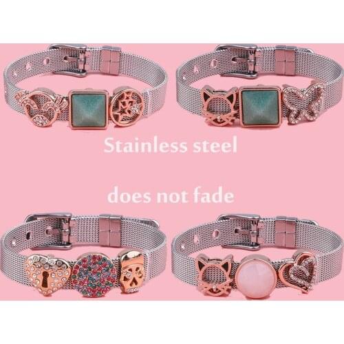 Charm Stainless Steel Mesh Bracelet Strap With Rose Gold Lucky Tree Butterfly Small Accessories Glossy Bracelet Gift For Lovers