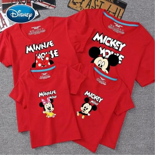 Disney Clothing Mickey Minnie Cartoon Cotton T-Shirt Clothing For Family Matching Outfits Clothes Summer Colorful Shirt