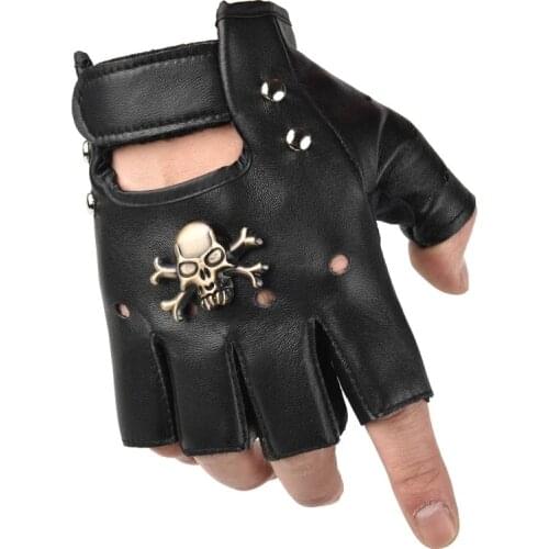 Skulls Rivet PU Leather Fingerless Gloves Men Women Fashion Hip Hop Womens Chain Punk Gloves Half Finger Mens Gloves
