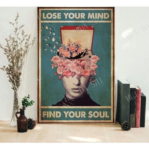 Music Poster - Lose Your Mind Find Your Soul Poster, Vinyl poster, Girl Drink Wine Wall Print, Wall Decoration, Music lover