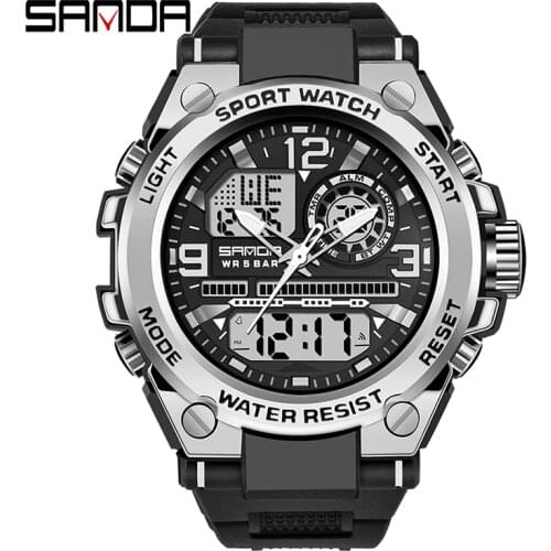 SANDA 2021 Top Brand Mens Watches 5ATM Waterproof Sport Military Wristwatch Quartz Watch for Men Clock Relogio Masculino 6024