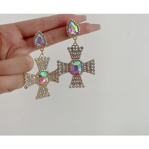 Cross Shape Earrings for Women Vintage Exaggerated Geometry Crystal Earring Female Temperament Hip Hop Punk Ear Jewelry